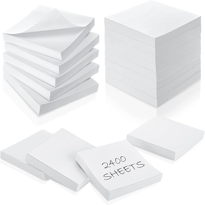 Sabary 2400 Sheets White Sticky Notes 3 x 3 Inch Self Stick Notes Pads Easy Note Pads for Office Home Studying Supplies, 24 Pads, 100 Sheets/Pad, Individual Package