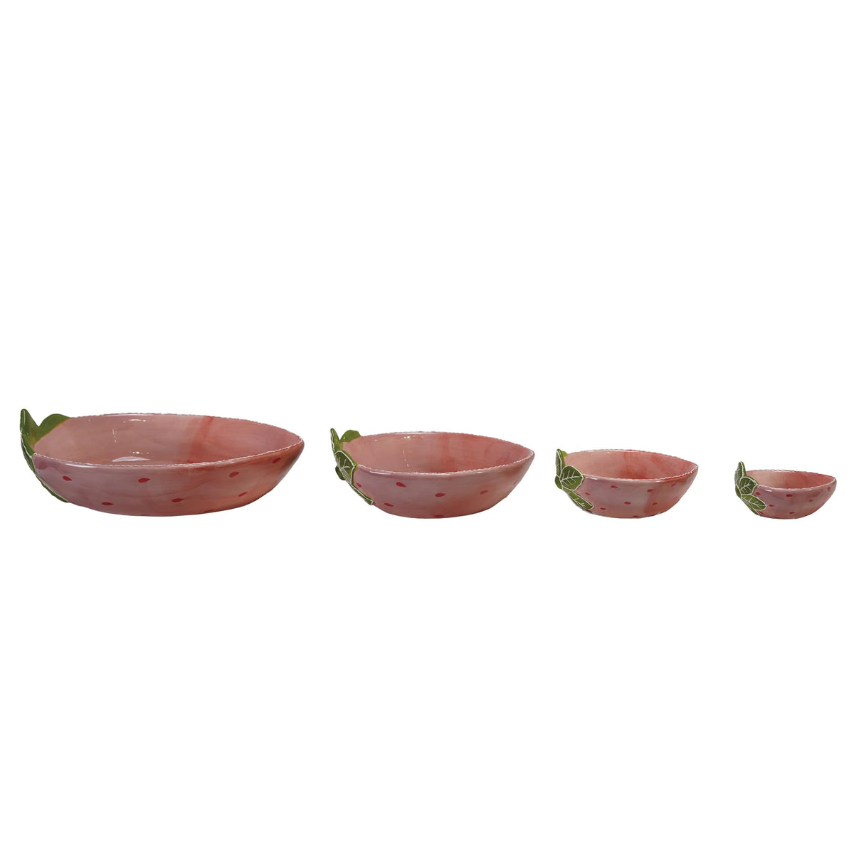 Creative Co-Op Hand-Painted Stoneware Strawberry Shaped Nesting Bowls, Pink and Green