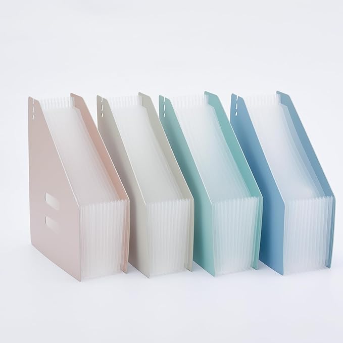 Y YOMA 2 Pack Expanding Magazine Holder with 13 Pockets | Portable Desktop Plastic Self Standing Accordion File Organizer for A4 Letter Size Document Storage Home Office School, Mint Green