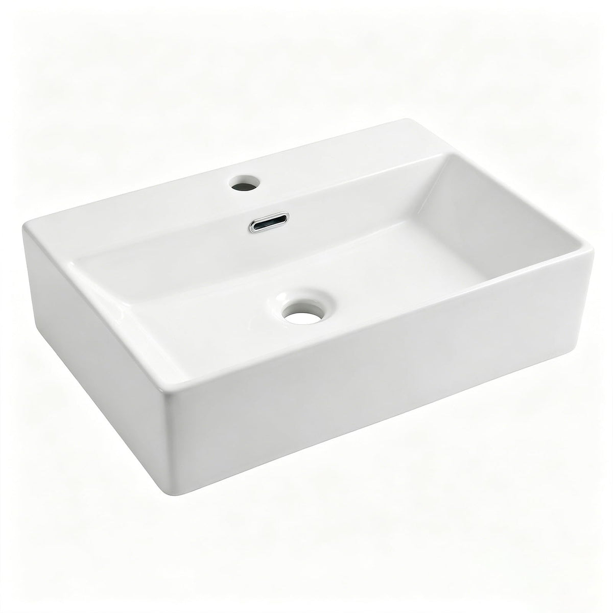 20 x 14 Inch Wall Mounted Bathroom Sink, NOHALIPY Modern White Rectangular Porcelain Floating Vessel Sink with Overflow, Corner Mount Ceramic Bathroom Sink for RV, Restroom and Toilet, Easy to Install