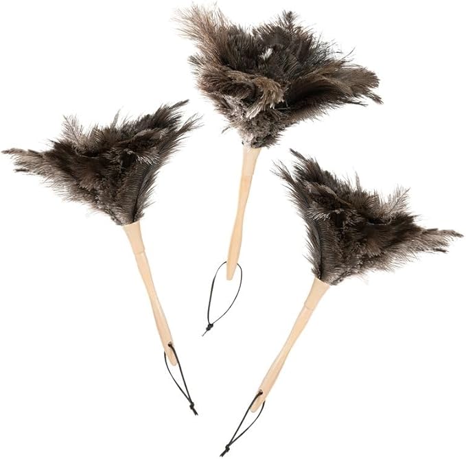 Superio Ostrich Feather Duster Fluffy Dust Remover, with Wooden Handle Reusable for Cleaning Homes, Ceilings, and Furniture (3 Pack) (3 Pack)