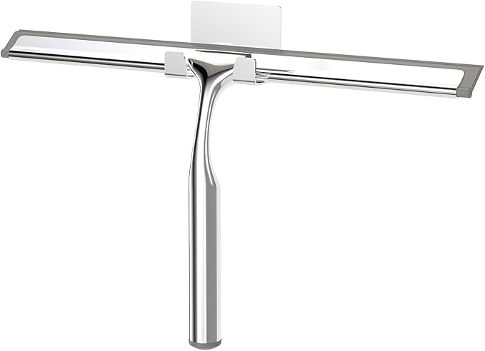 Shower Squeegee for Glass Doors, Squeegee for Shower Glass, Bathroom with Hook, Stainless Steel, 12-Inch Wide Blade for Efficient Cleaning, Perfect for Shower Glass,Tile Walls and Mirrors, Chrome
