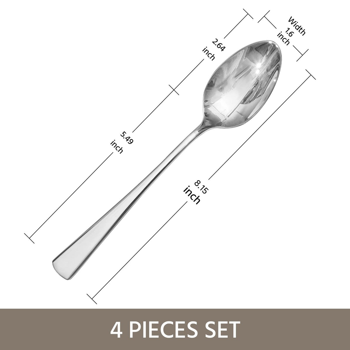 KINGSTONE 8.15-Inch Dinner Spoons (Not Teaspoons), 4-Piece 18/10 Stainless Steel Table Spoon Set, Silver, Food Grade, Dishwasher Safe