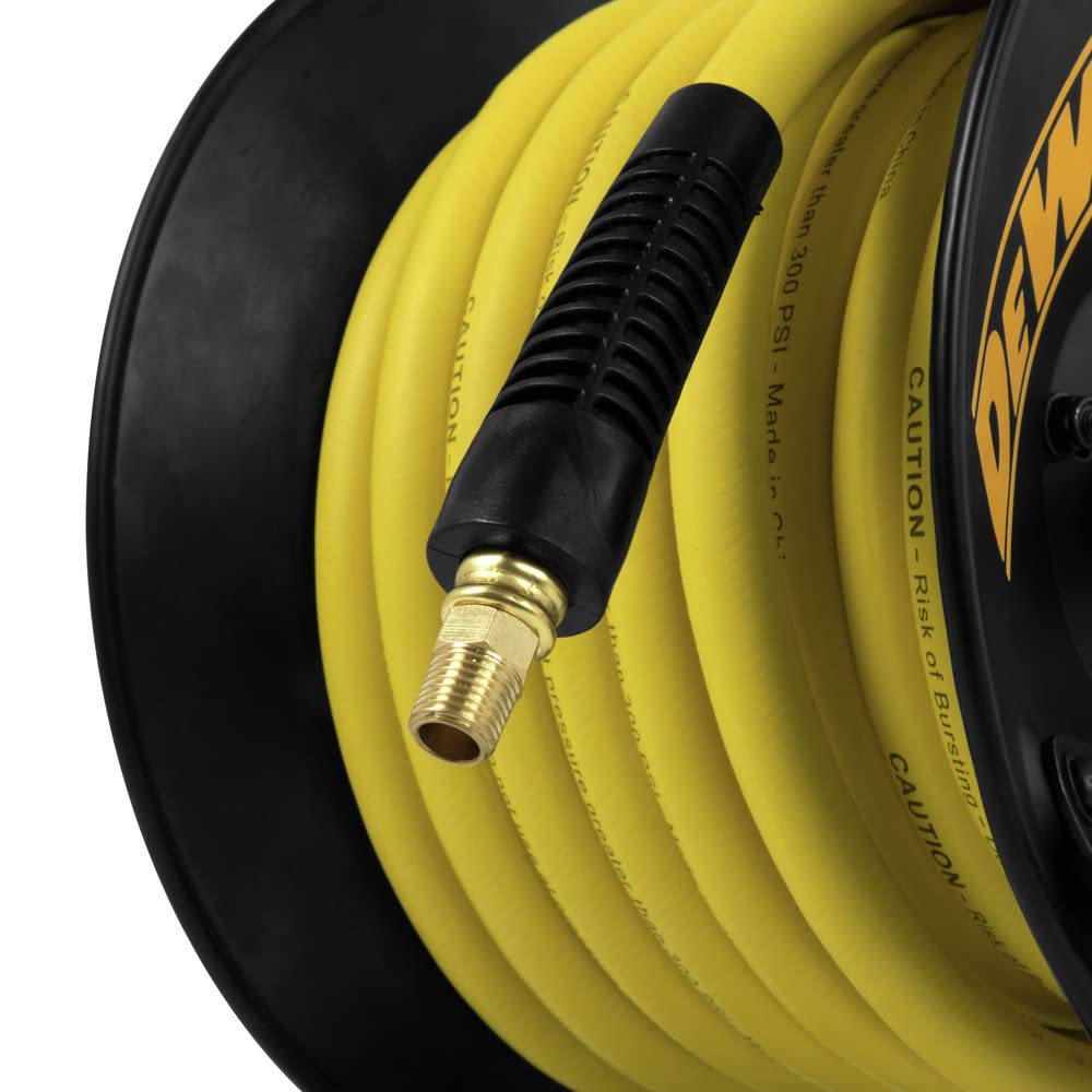 DEWALT Manual Air Hose Reel, 3/8 in. x 50 ft. Oil and Kink Resistant Air Hose with 4 ft. Lead, Essential Home Improvement Tool for Efficient Hose Management and Connectivity