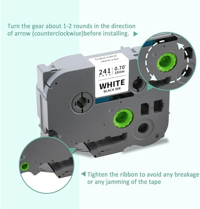 10-Pack Tz 18mm 0.7" Laminated White Tape Compatible for Brother Tze-241 Tze241 Tz-241 Tz241 P Touch Tze 18mm 3/4" Label Tape for PTD410 PTD400 PTD610BT PTD600 PTD460 Label Maker