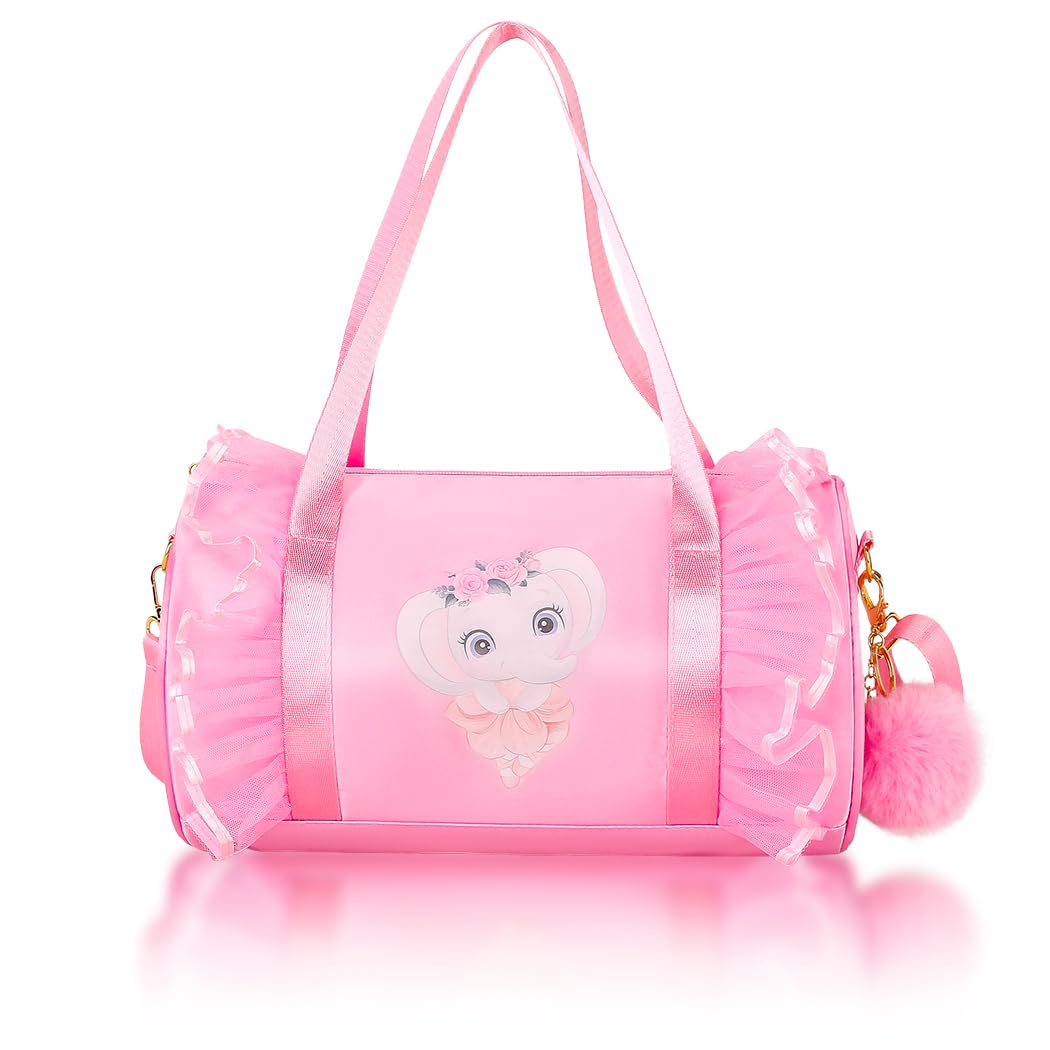 Moonmo Cute Ballet Dance Bag,Tutu Dress Bag, Waterproof Lightweight Dancing Animals Pink Dance Bag for Girls(Pink Elephant)