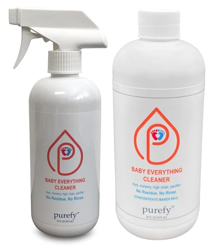 PUREFY Baby Everything Cleaner (16oz + Concentrate Makes 80oz) Hypoallergenic. Hypochlorous Technology. No Residue. Unscented. No Rinse. Baby Safe cleaner for Toys, Pacifier, High Chair, and Nursery. Fine Spray for Everywhere Everything.