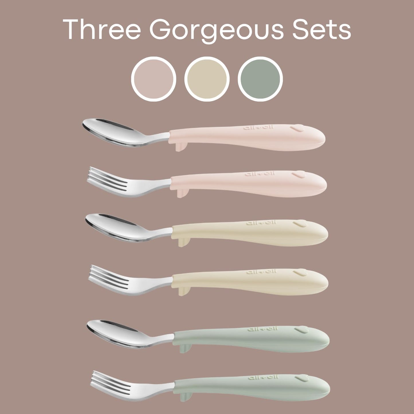 Ali+Oli Toddler Utensils Set (6 Pack) – Stainless Steel Kids Silverware with Soft Silicone Handles, BPA Free Baby Forks and Spoons, Durable Children Flatware Dishwasher Safe for Self Feeding (Hearts)