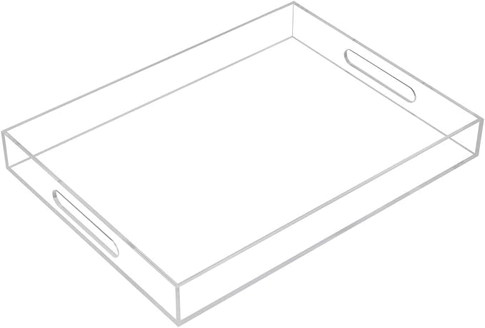 Clear Sturdy Acrylic Serving Tray with Handles-12x16Inch-Serving Coffee,Appetizer,Breakfast,Butler-Kitchen Countertop -Makeup Drawer Organizer-Vanity Table -Ottoman