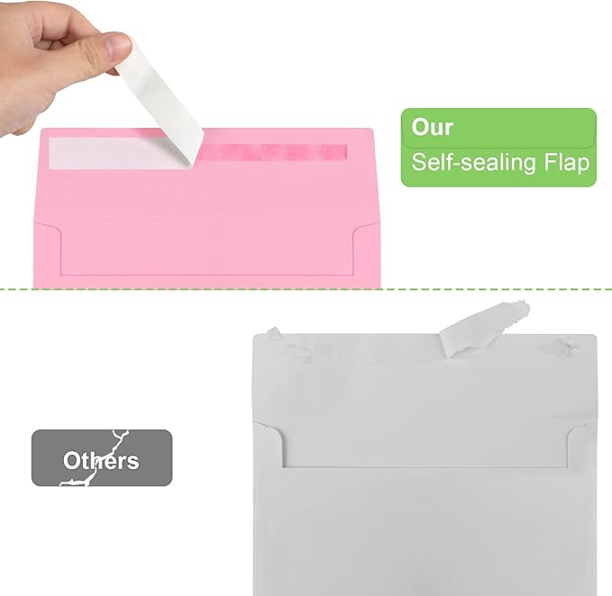 50 Pack 5x7 Envelopes - A7, Printable Invitation Envelopes - Self Seal for Weddings, Invitations, Photos, Greeting Cards, Mailing (Pink)