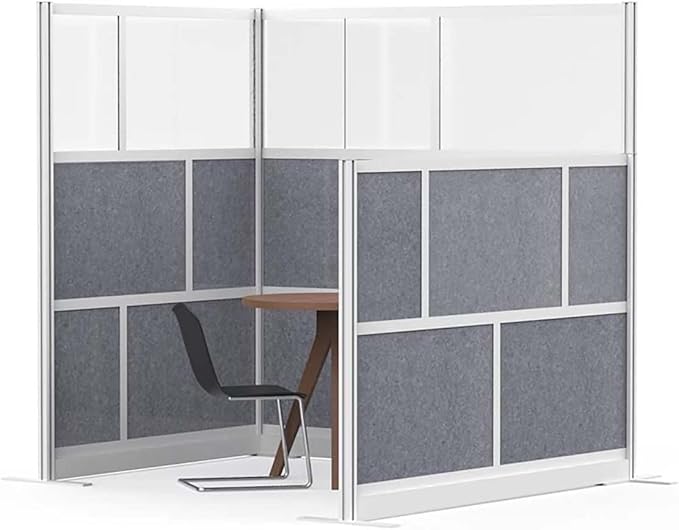 Stand Up Desk Store Expanse Modular Wall | 53'' x 70'' Wall | Expandable Partition Room Divider with Rearrangeable Frosted Acrylic & Sound Absorbent Panels (Silver Frame)