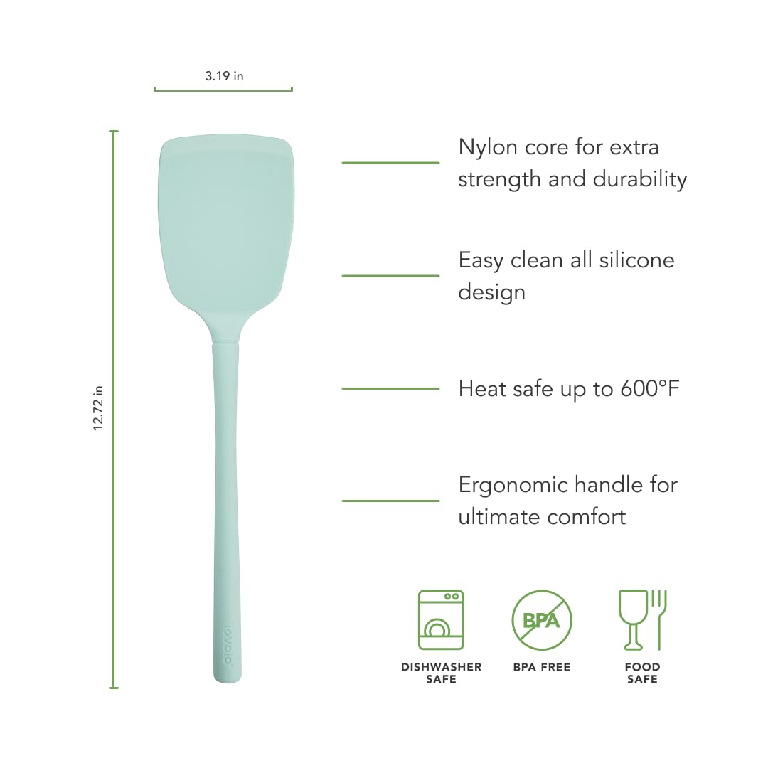 Tovolo Silicone Spatula Turner for Cooking Aqua Seafoam Green Flex Core, Non Toxic Food Safe Silicone Spatula BPA Free Turner Flipper for Pancakes Eggs Griddles, Heat Resistant Heavy Duty Spatula