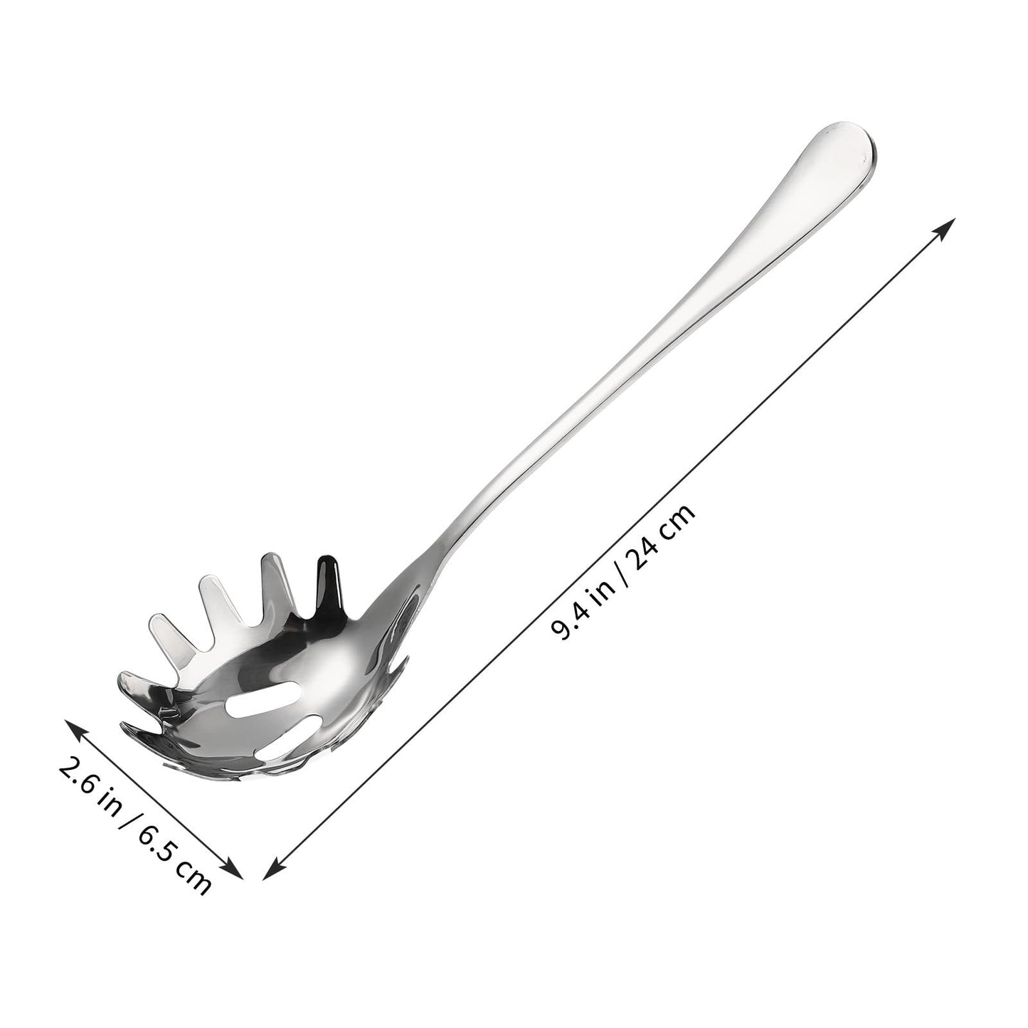 Angoily Spaghetti Spoon Stainless Steel Silver Pasta Spoon with Teeth Versatile Kitchen Tool for Noodle Egg Ramen Soup and Dumplings Cooking Pasta Server Utensil for Home Use 9.4 Inch