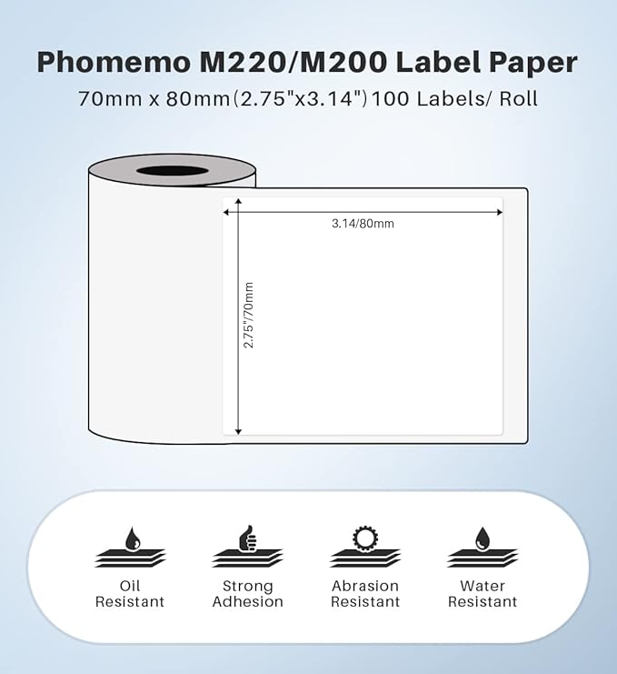 Phomemo 2.75'' x 3.14'' Labels - Compatible Phomemo M220 M200 Address, Barcode Labels - Direct Thermal Labels, Black in White,1Roll / 100 Labels