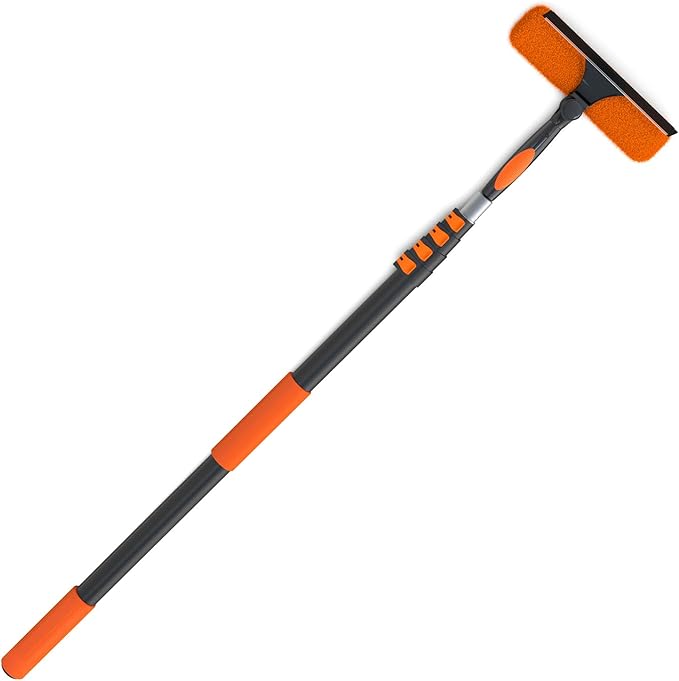 20FT Window Squeegee with Extension Pole, 2-in-1 Squeegee for Window Cleaning, Professional Cleaning Kit for Home with 12FT Telescoping Pole for Outdoor Indoor Use