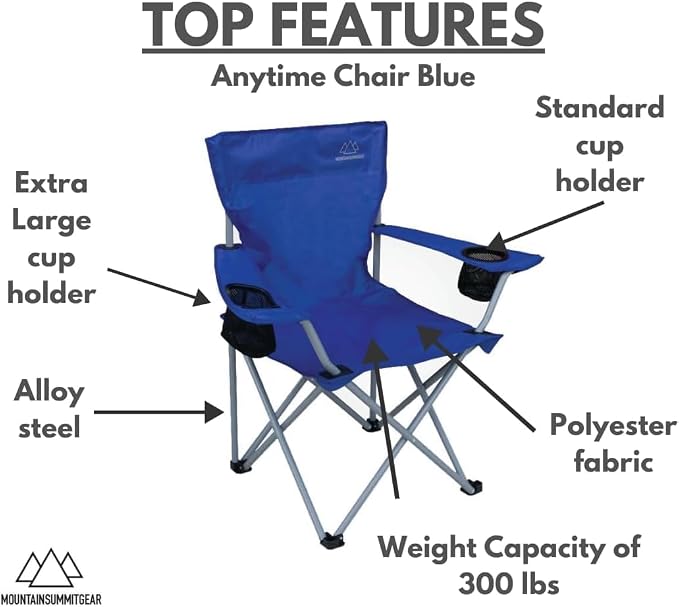 Anytime Chair for Camping, Sports, and The Outdoors w/Carry Bag, Camping Chairs for Adults, Folding Chair for Outside