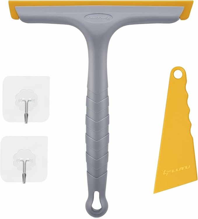 Shower Squeegee for Glass Doors, Bathroom Squeegee for Shower, Window Squeegee, Home Bathroom Silicone Cleaner Tool, Suitable for Bathroom, Kitchen, Tile, Mirror, Car Glass, by LTLUTU, 8in Grey