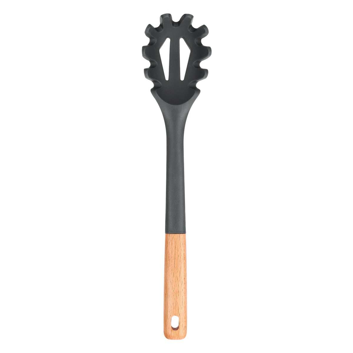 Silicone Pasta Fork, Kitchen Heat Resistant Noodle Spoon Server, BPA Free Spaghetti Strainer,12.8 inch (Grey)