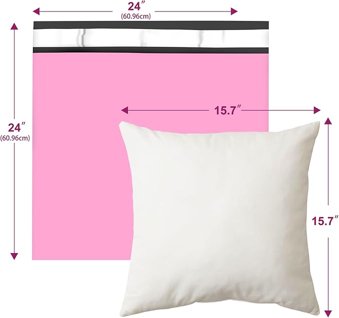 Large Poly Mailers 24x24 Inch 50 Pcs, Extra Large Shipping Bags for Clothing with Self-Sealing Tear-Resistant, Waterproof Poly Bags, Mailing Envelopes for Small Business (Pink)