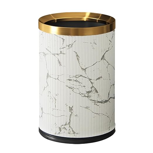 Small Fancy Bathroom Trash Can, Metal Trash can Covered with Leather, Open Top, with Inner for Bathroom, Living Room, Bedroom, Office, Bank, Hotel (9L-Chinese Style)
