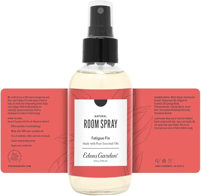 Edens Garden Fatigue Fix Natural Room & Linen Spray – 100% Pure Essential Oil Aromatherapy Mist for Uplifting Energy & Focus – Non-Toxic Air Freshener for Home & Office, 4 fl oz (118 ml)