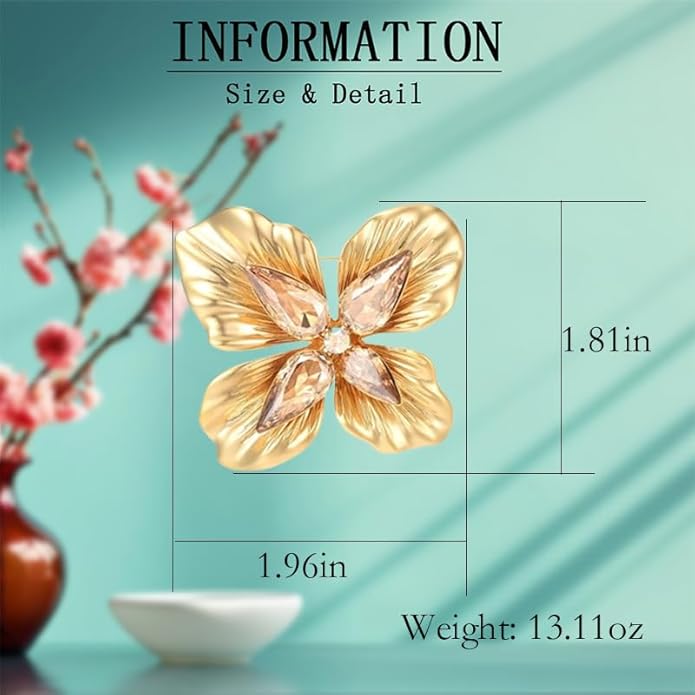 Flower Brooch Pin - Rhinestone Flower Pin 18k Gold Plated - Thanksgiving Day, Birthday, Wedding Gifts for Mom, Wife