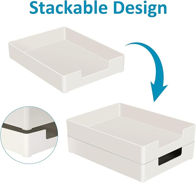 White Paper Tray Letter Size Tray Desk Organizer Holder A4 Plastic Paper Storage Stackable Letter Tray Paper Holder File Organizer for Office Supplies School Home Desk Accessories (White)