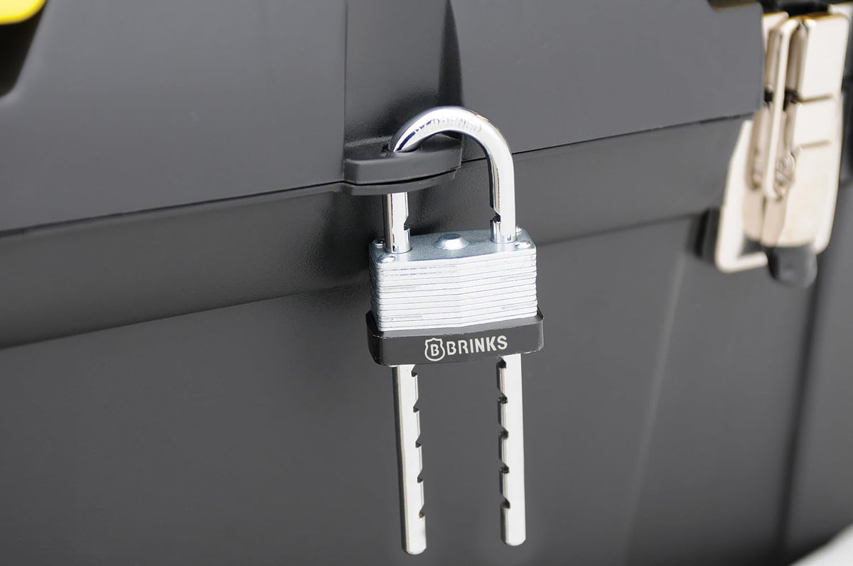 BRINKS - 44mm Laminated Steel Keyed Padlock with Adjustable Shackle - Chrome Plated with Hardened Steel Shackle