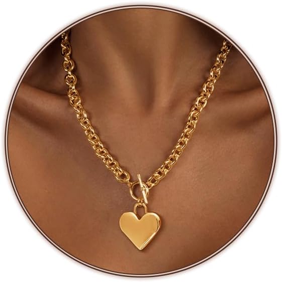 Heart Necklace for Women Gold/Silver Plated Trendy Heart Choker Lover Pendant Hypoallergenic Fashion Gold/Silver Necklace for Women Love Jewelry Gift for Women Girlfriend