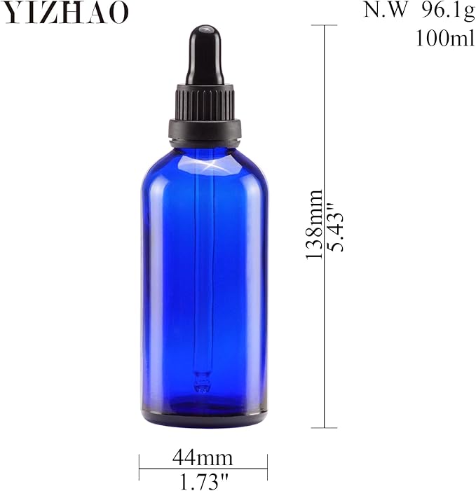YIZHAO Blue Glass Dropper Bottle 4oz, Tincture Bottles with Glass Dropper, for Essential Oils, Aromatherapy, Cosmetic, Laboratory, Pharmacy, Liquids, Travel –4 Pcs