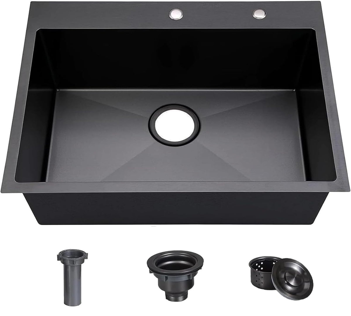 COMLLEN 33"x22"x9" Black Drop In Kitchen Sink, Top Mount SUS304 Stainless Steel Gunmetal Black 18 Gauge Large Commercial Modern Handmade Kitchen Sinks with Drain