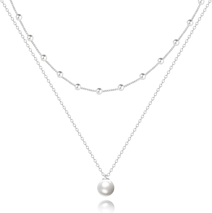Zeffy Gold Pearl Necklace for Women, Dainty 14K Gold/Silve Plated Layered Pearl Choker Pearl Earrings Pearl Bracelets Wedding Trendy Gold Jewelry Set for Women Gifts