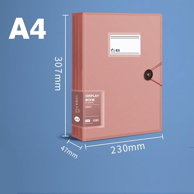 A4 80 Pockets 160/Sides Display Book Paper Document Holder, Business Presentation Book Presentation Folder (80 Pockets Transparent Pink)