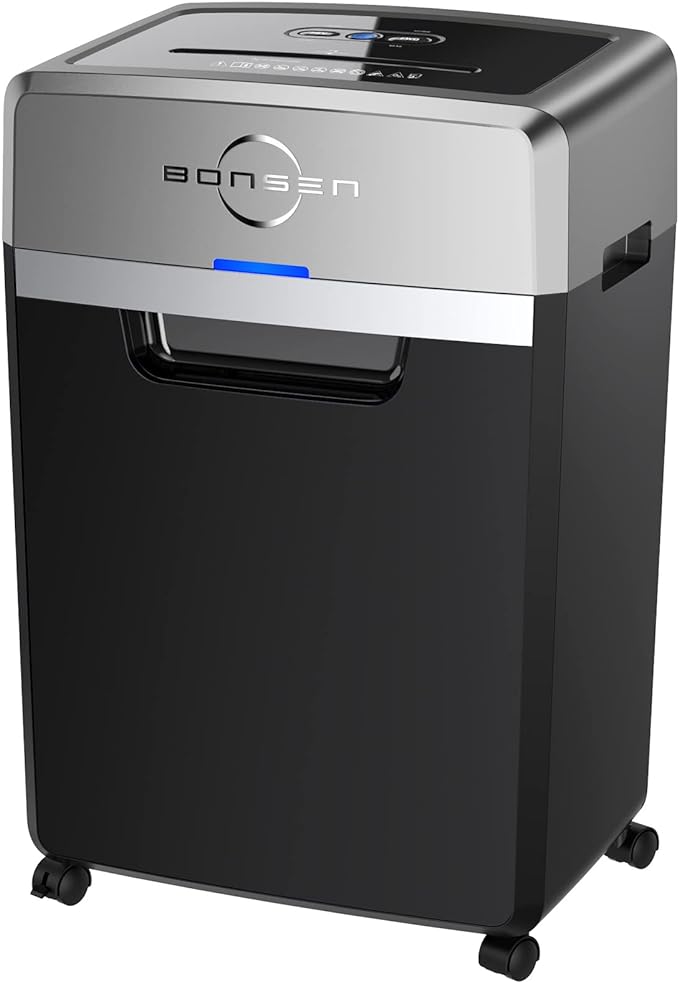 BONSEN Heavy Duty Paper Shredder, 24-Sheet Cross-Cut Shredder, 40-Min Continuous Running Time, Commercial Grade Shredder for Office, 9-Gallon Big Basket, 55dB Super Quiet, P-4 High Security (S3105)