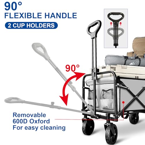 Collapsible Foldable Wagon, Beach Cart Large Capacity, Heavy Duty Folding Wagon Portable, for Outdoor Sports, Shopping, Camping, Gray