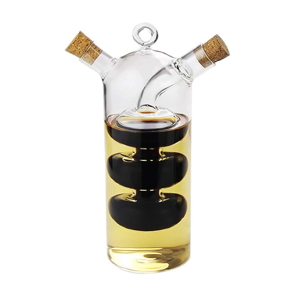 WINAKUI Olive Oil and Vinegar Dispenser Cruet Bottles, 2 in 1 Transparent Dual Glass for Kitchen Cooking Container