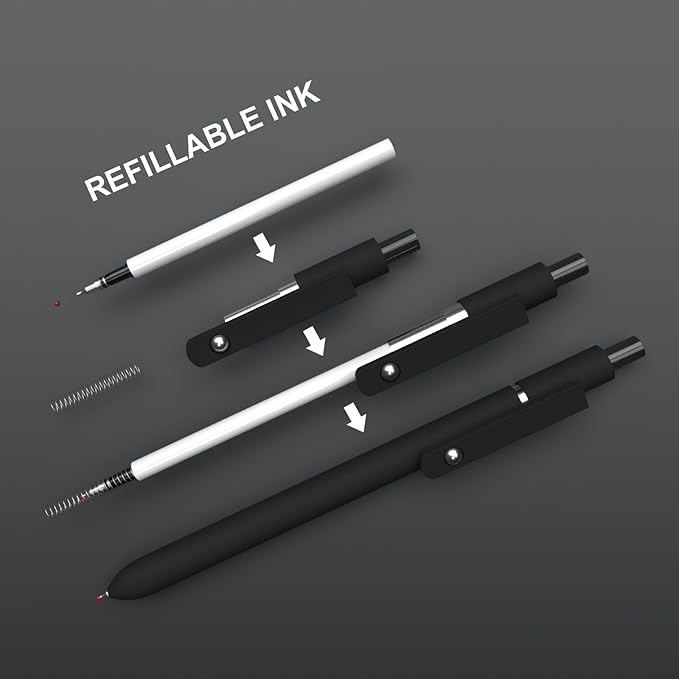 Gel Pens,0.5mm Fine Point Pens Smooth Writing japanese gel pens, High-End Series Black Ink cute gel pens for Journaling Note Taking, Office School Supplies (10 Pcs Black Gray-Black Ink)