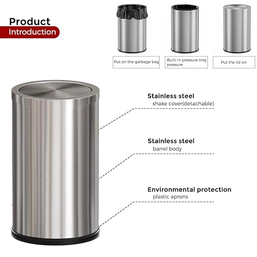 4.8GAL Tall Stainless Steel Trash Can,Bathroom Trash can with lid, Silver Trash Can with Flipping Lid, Garbage cans for Kitchen，Living Room,Dental Office，Hotel,Guest Room(4.7gal-Silver)