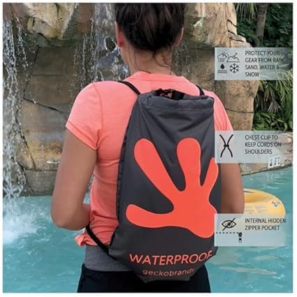 geckobrands Drawstring Travel Backpack 10L - Waterproof Lightweight Travel Dry Bag for Beach, Hiking, and Light Water Activities for Men & Women