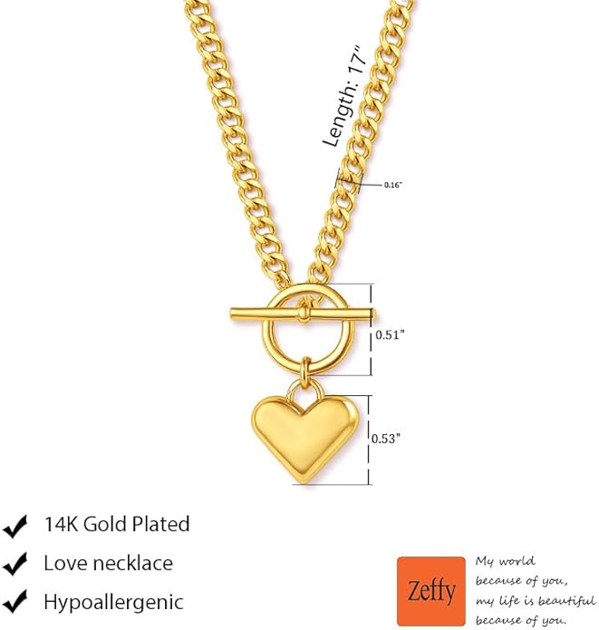 Zeffy Cute Heart Necklace 18k Gold/Silver Plated Tiny Heart Pendant Choker Necklaces Gold Love Heart Chain Necklace for Women Dainty Gold Jewelry Valentines Day Gifts for Women Girls Teen Girls