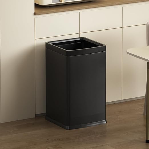 4 Gallon/15L Square Trash bin, Double Layer Bathroom Trash cans,Large Capacity,Elegant Garbage Can, for Home,Kitchen,Office,Hotel(15L Black)