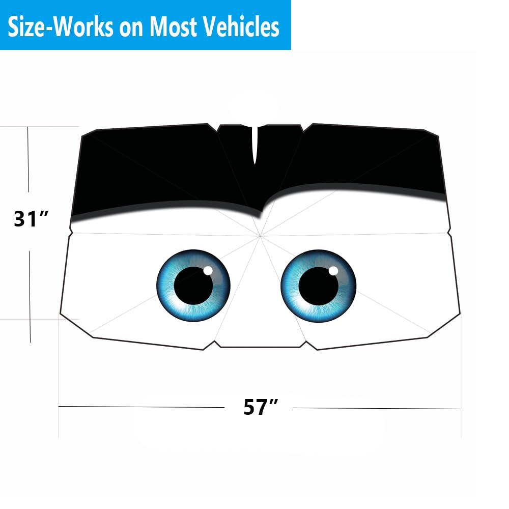 Coricha Windshield Sun Shade 2025 Car Accessories 100% Blackout Car Front Windsow Shades Umbrella Automotive Sun Visor Block Heat Insulation Protection (Black Eyes)