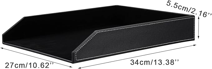 KINGFOM Letter Tray, PU Leather Paper Organizer Tray for Desk, Paper Organizer Storage Holder for Office Home or School A4 Size Black