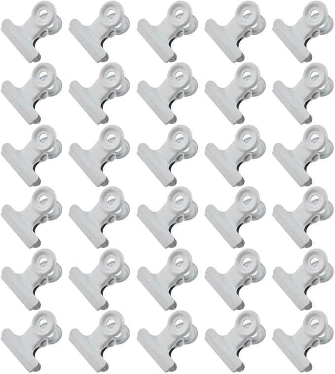 HAHIYO 0.87inch White Bulldog Clips Metal File Hinge Binder Clips Clamps Save Space Strong Spring Jaws Rock Solid Grip Book Lay Flat Deburred Edge for Hang Photos Wall Grid Dog Food 30PCS