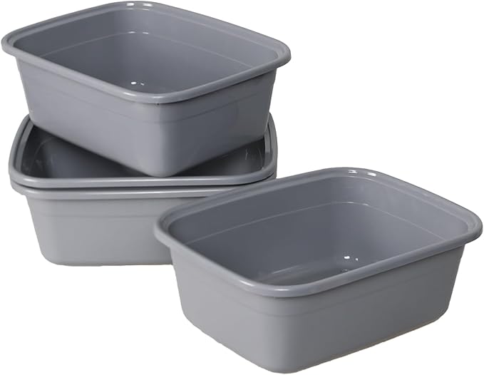 12 Quarts Plastic Dish Pan, 4-Pack Rectangular Wash Basin Tubs, Grey