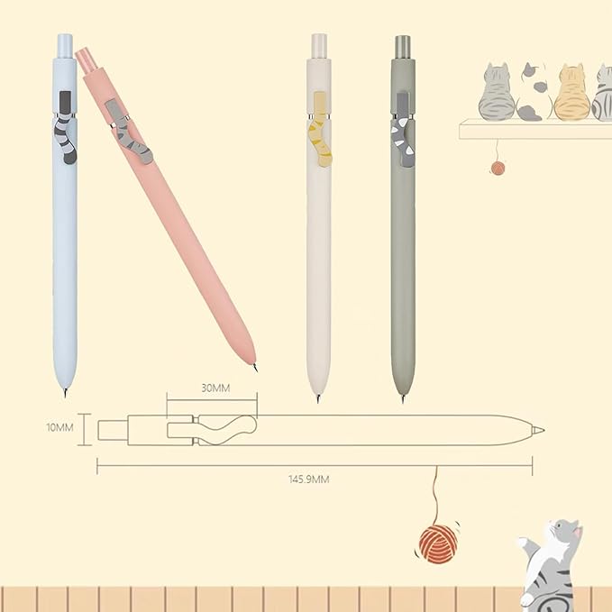 8Pcs Gel Pens, 0.5mm Black Ink Pen Retractable Fine Point Smooth Writing Pens, Aesthetic Office School Supplies, Desk Accessories Nursing Pen for Journaling Note Taking, Small Gifts for Women Men(Cat)