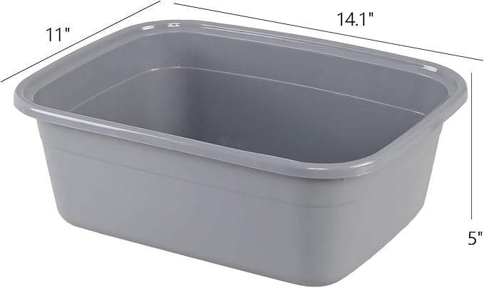 12 Quarts Plastic Dish Pan, 4-Pack Rectangular Wash Basin Tubs, Grey