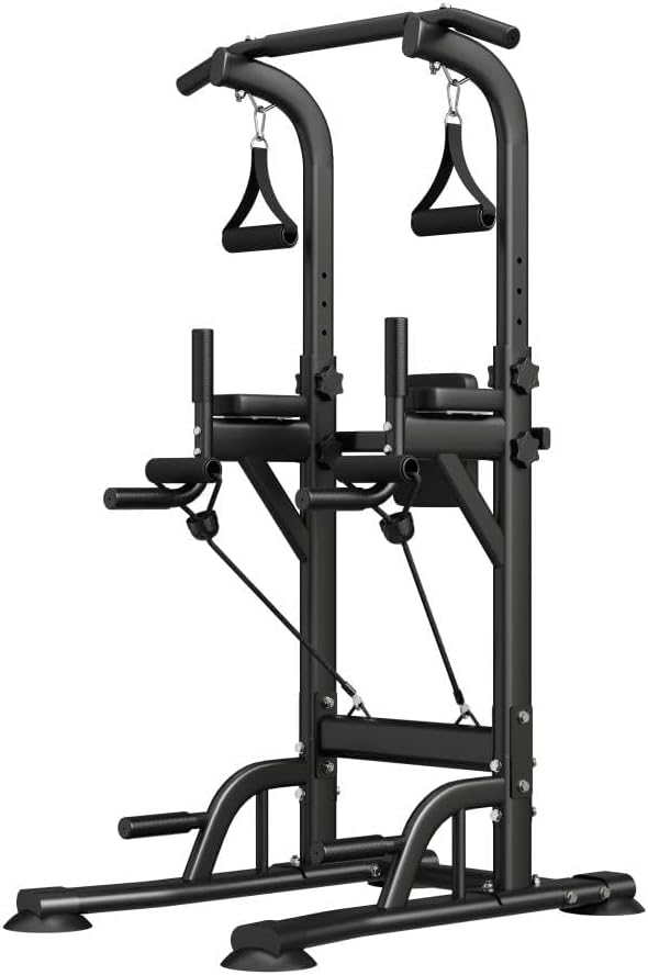 Freestanding Power Tower for Home Gym,Power Tower Dip Station Pull Up Bar with Backrest & Resistance Bands,450 LBS Capacity Chin Up Training Equipment for Adults Teens