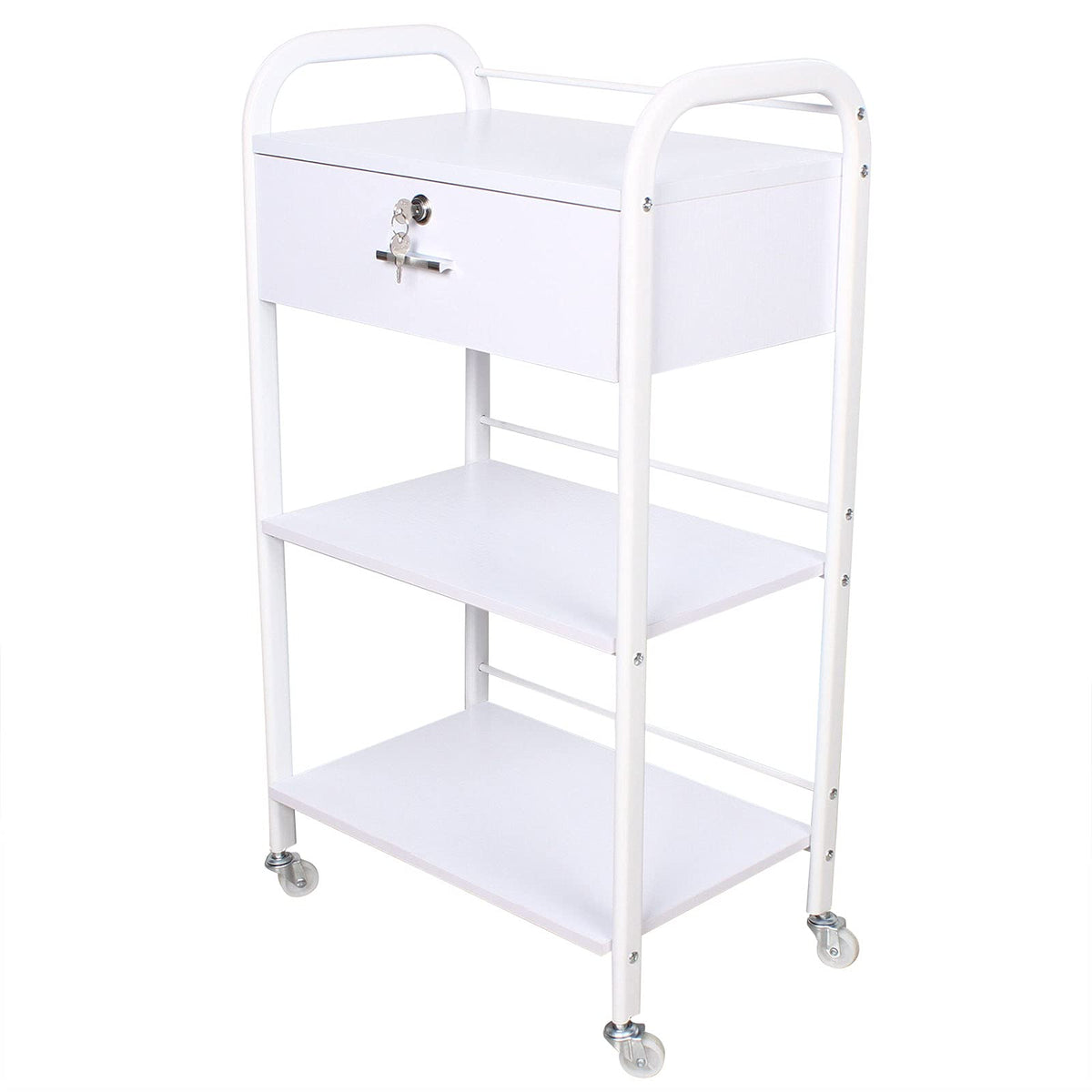 DYRABREST 3-Tier Utility Cart with Drawer, Mobile Serving Cart for Esthetician, Dental, Medical, Kitchen, Salon, 33LBS Load Capacity, White Rolling Trolley