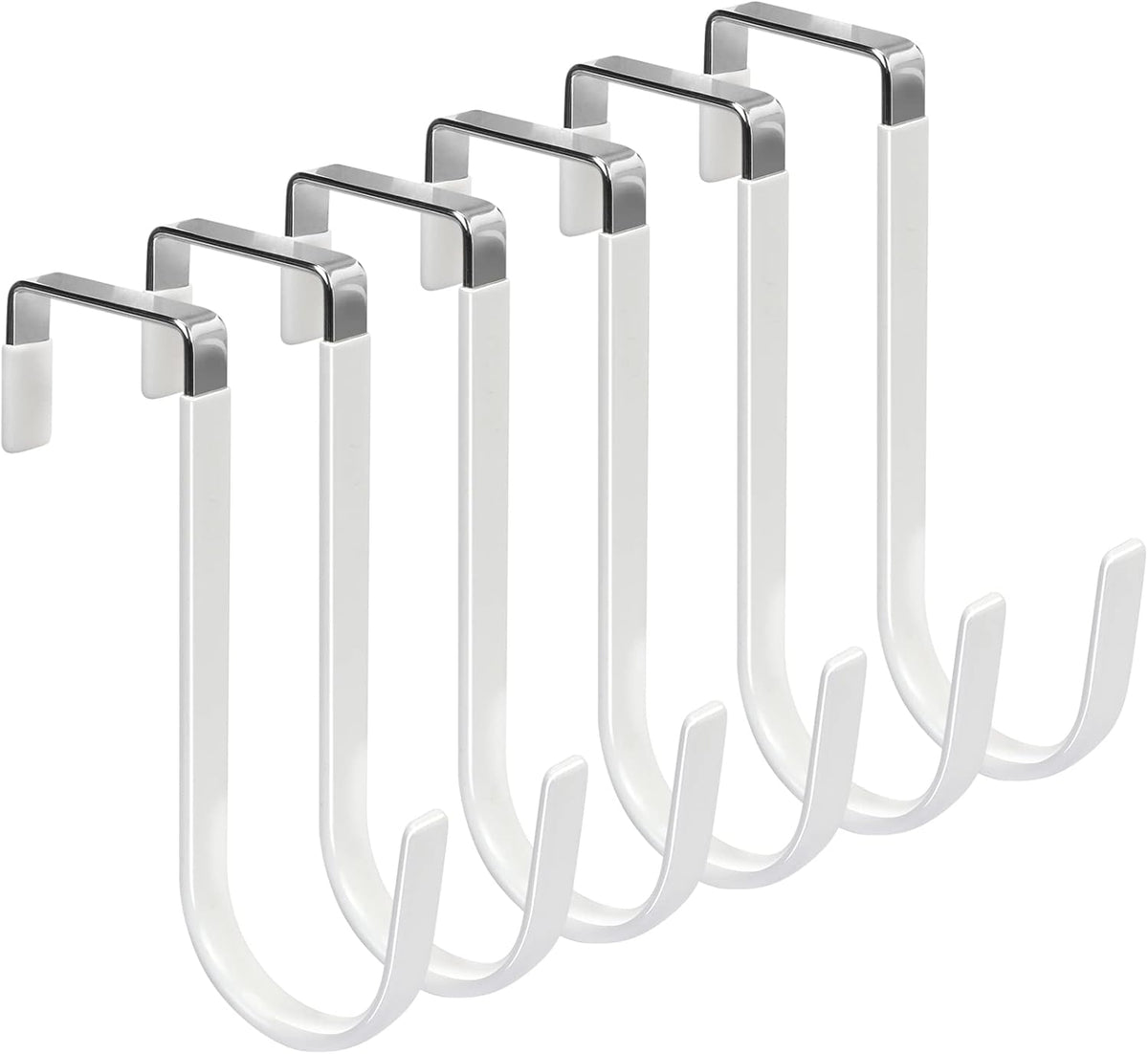 FYY Over the Door Hooks, 6 Pack Door Hangers Hooks with Rubber Prevent Scratches Heavy Duty Organizer Hooks for Living Room, Bathroom, Bedroom, Kitchen Hanging Clothes, Towels, Hats, Coats, Bags White
